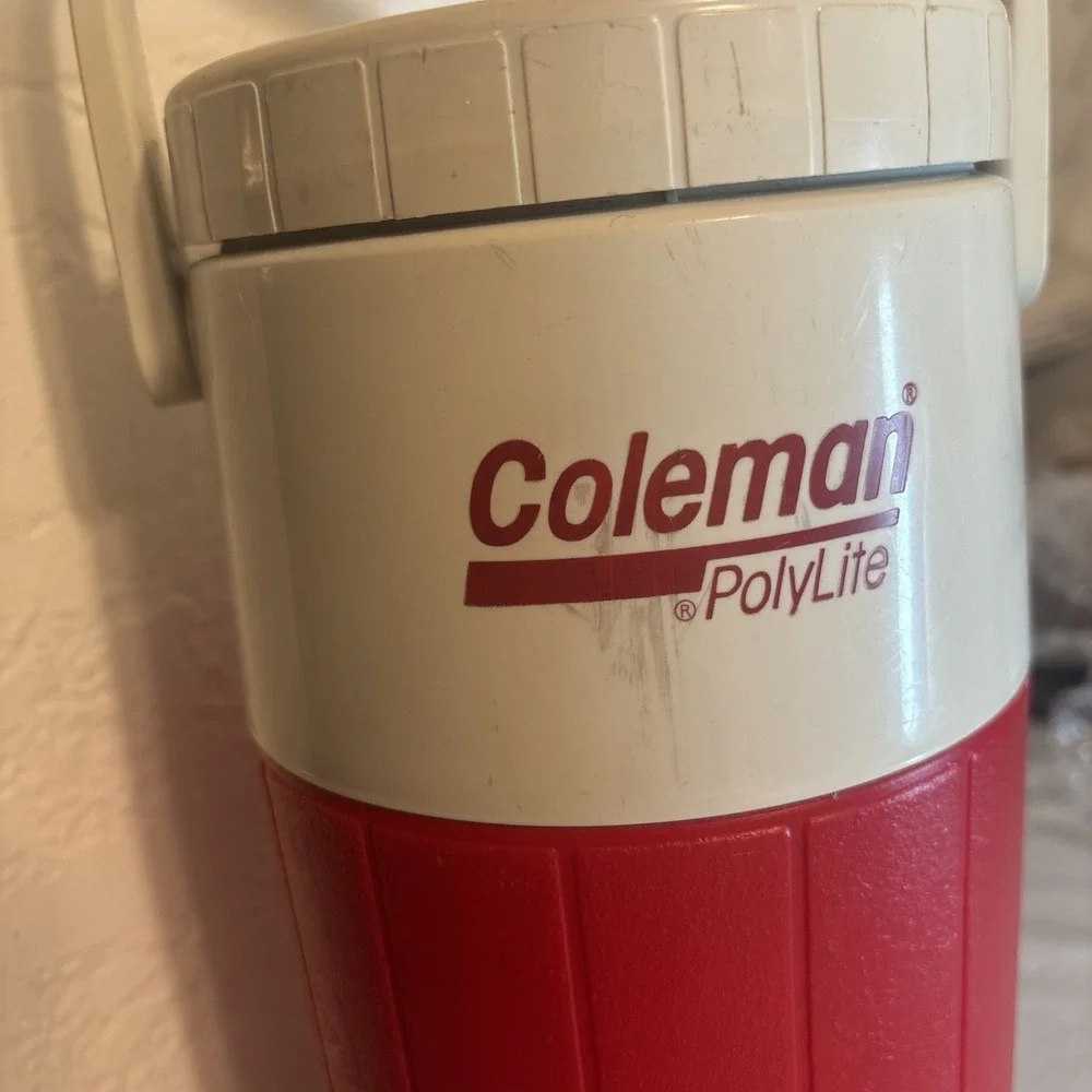 Coleman Polylite Water Jug Red and White Half Gallon Cooler Vintage - Picture 2 of 6